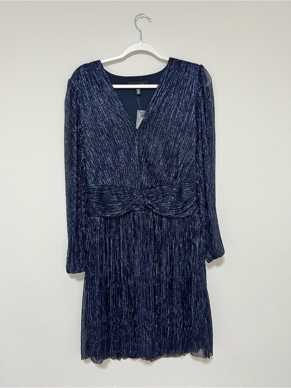 WHBM Shimmery Navy Blue Long Sleeve Dress - Picture 3 of 11